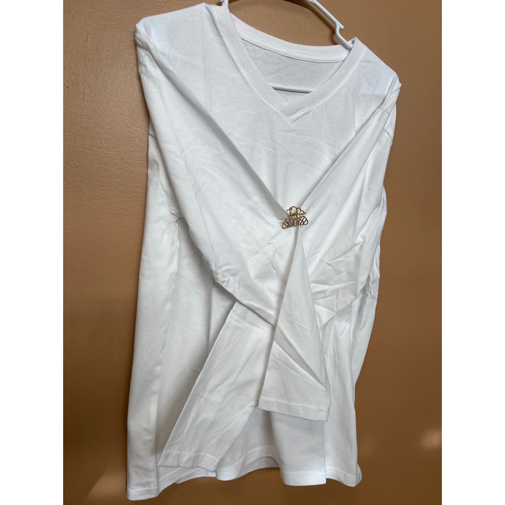 White Long Sleeve V-Neck Cotton T-Shirt Minimalist Basic Tee